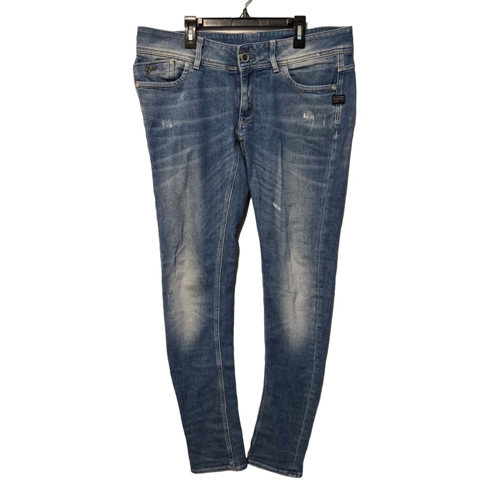 G-Star Raw LYNN Blue Denim Low Rise Distressed Women's Skinny Jeans 32x34